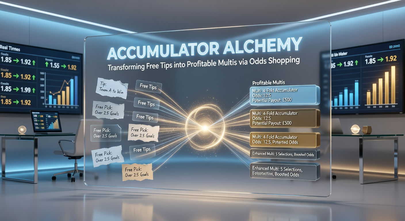 A digital dashboard showing multiple betting interfaces with odds comparisons for accumulator bets, highlighting profitable multi-leg opportunities