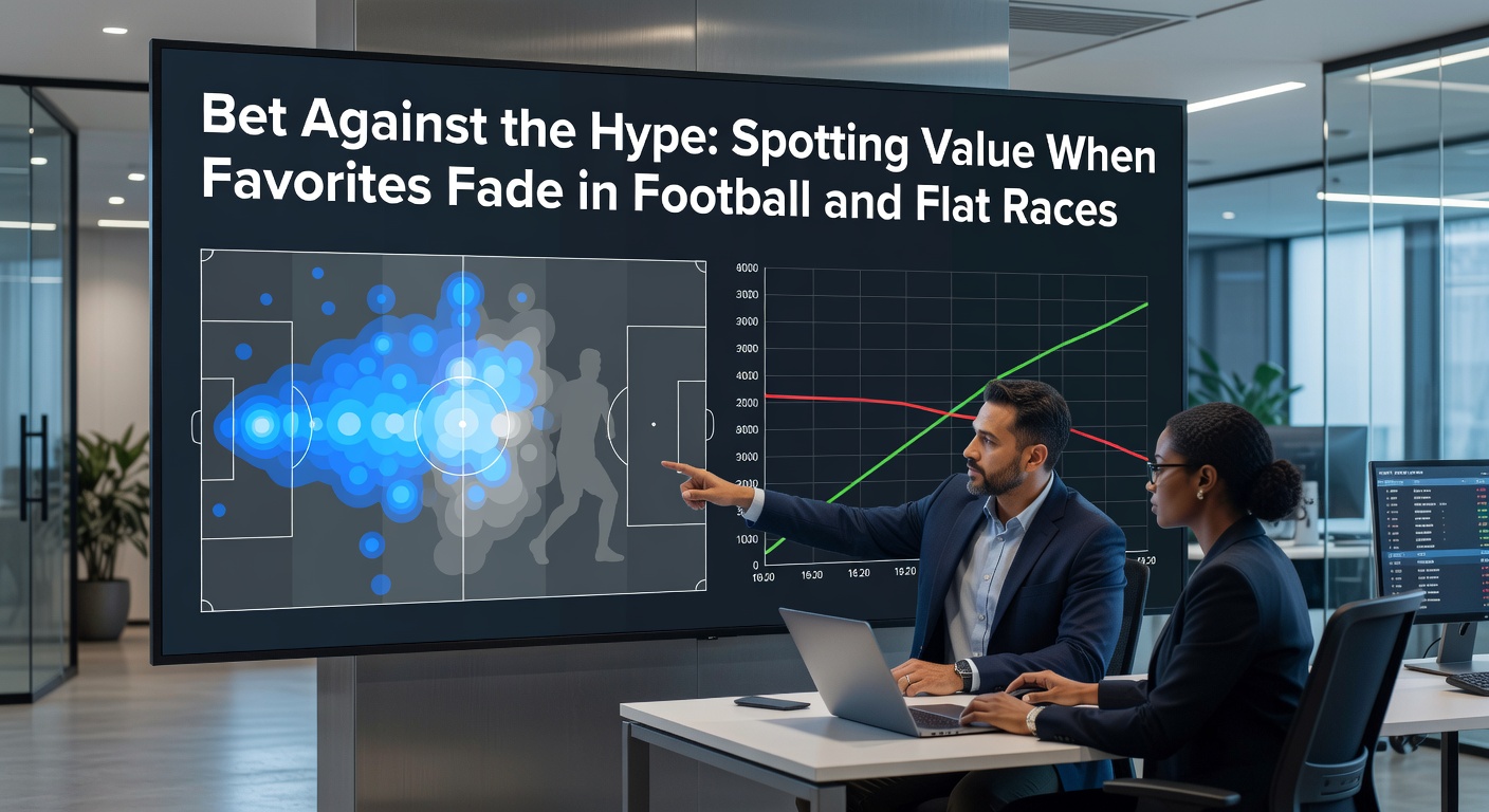 A football pitch at dusk with a horse racing track in the background, symbolizing the overlap where favorites falter and value emerges for savvy bettors