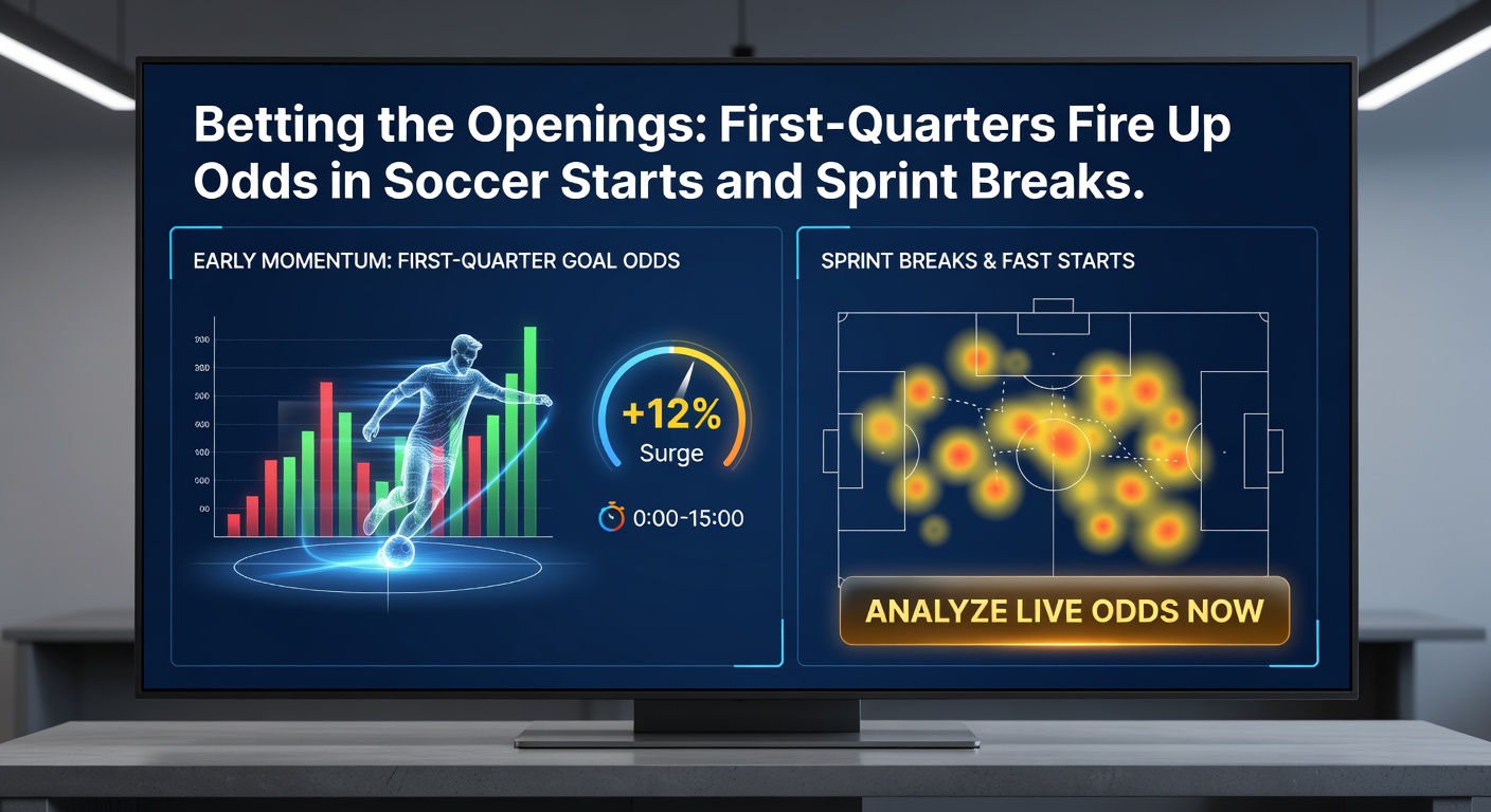 Horse sprinting from the starting gates in a blur of motion, with digital odds overlays highlighting price drifts on a racetrack under clear skies