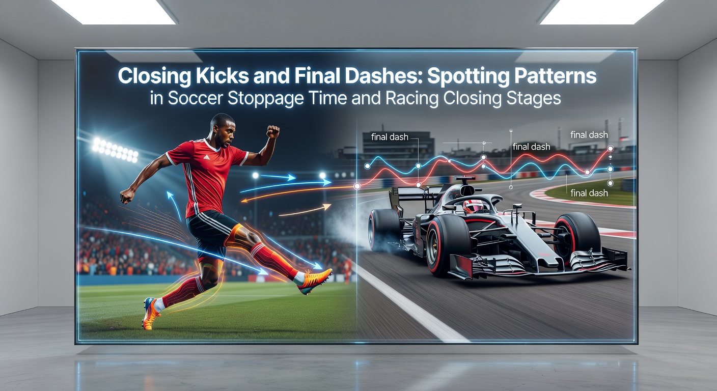 A soccer player launches a desperate cross into the penalty area during frantic stoppage time, with defenders scrambling back as the clock ticks down