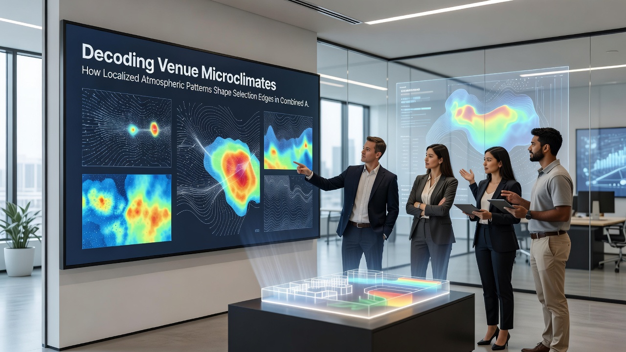 Ground-level sensors recording temperature and humidity gradients across a combined football pitch and racecourse complex