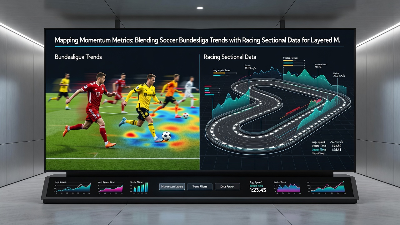 Split screen graphic comparing real-time soccer possession flow with overlaid racing sectional graphs for August 2026 fixtures