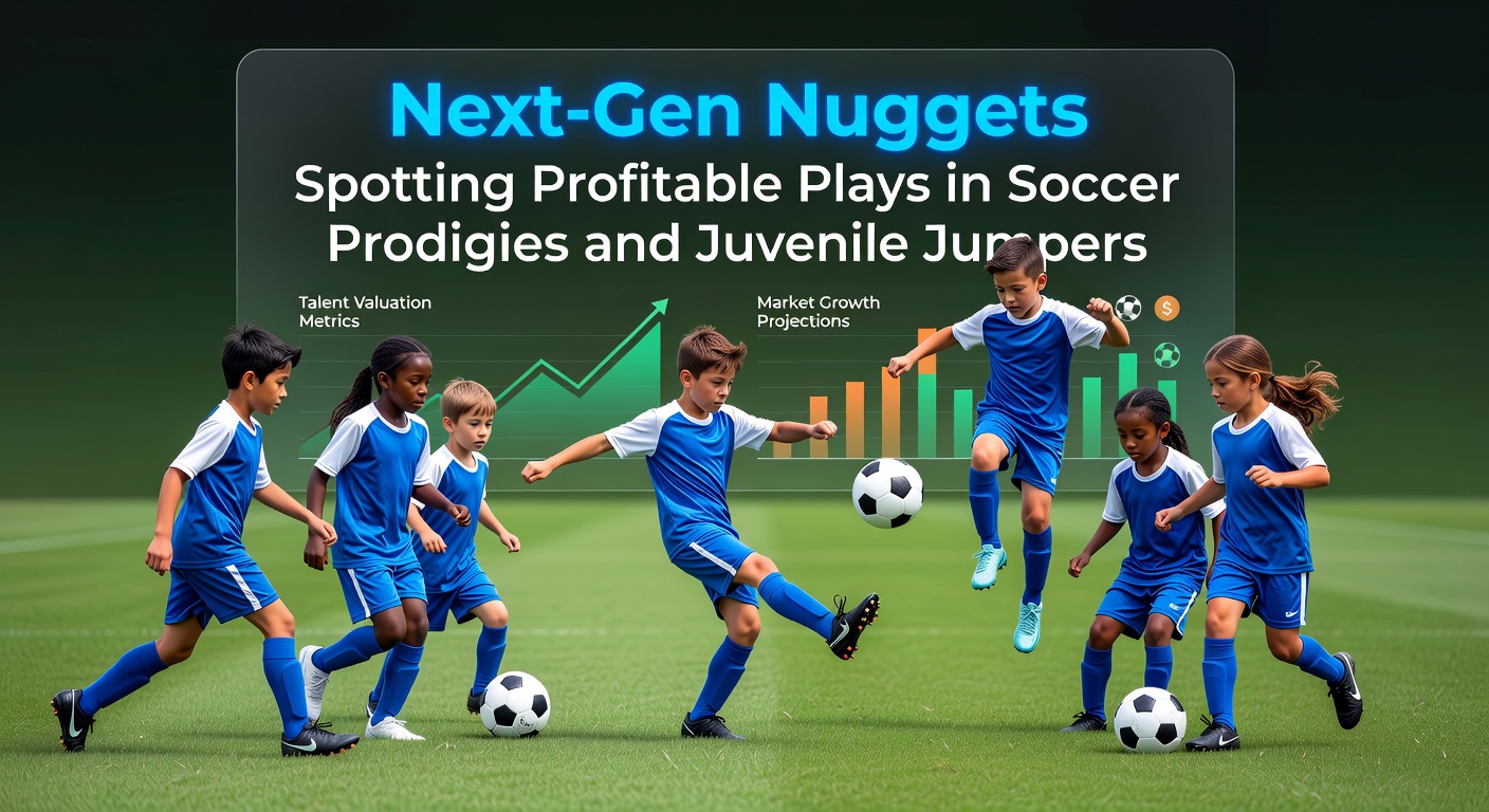 Young soccer prodigy dribbling past defenders on a rain-slicked pitch during a youth academy match, with a crowd of scouts in the background