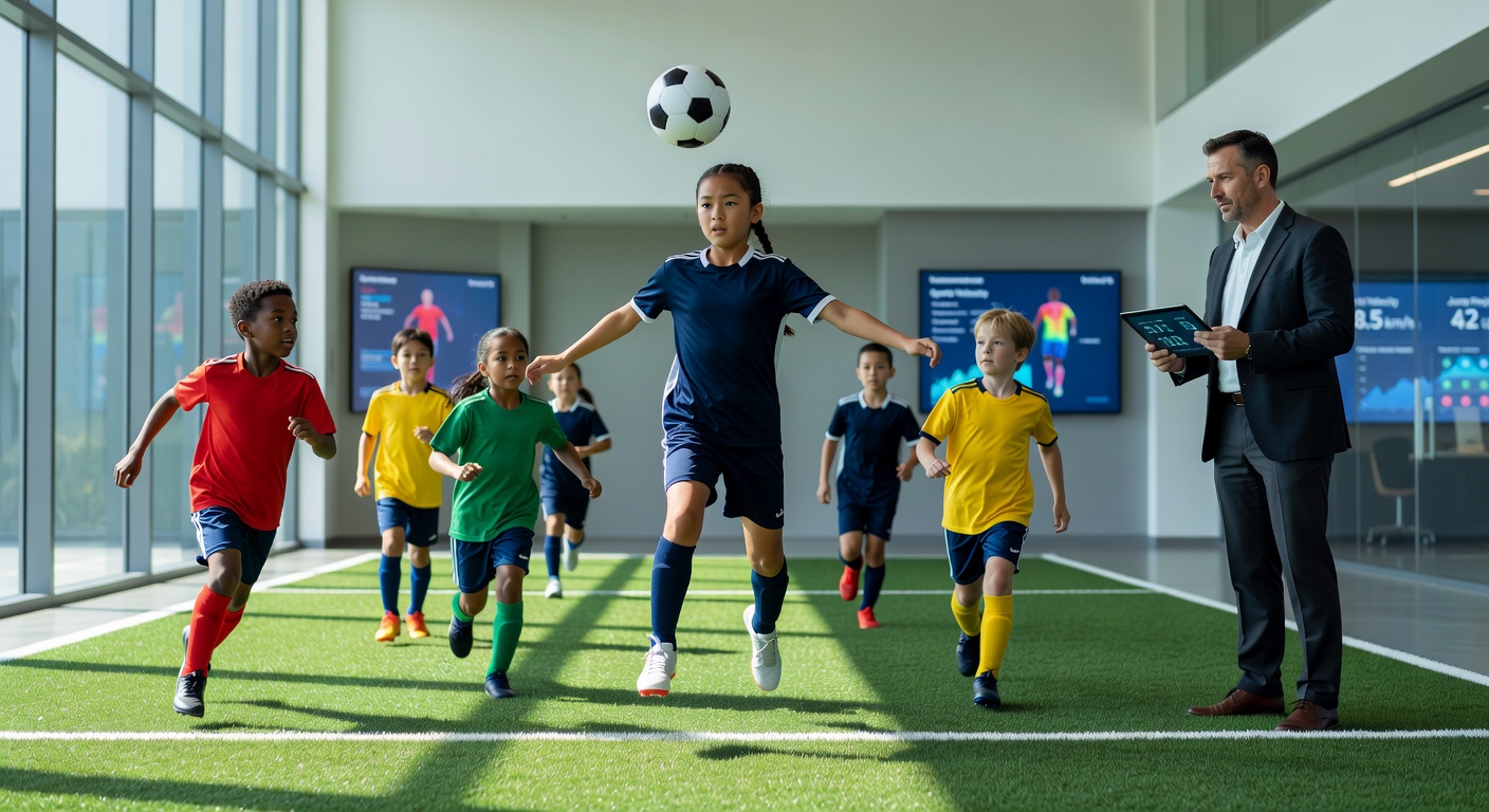 A juvenile jumper horse leaping over hurdles in a misty morning trial, trainer watching intently from the sidelines