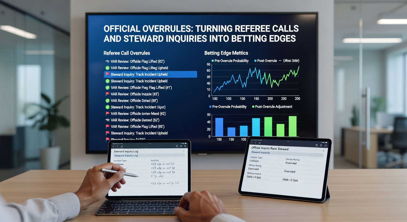 Stewards examining photo finish and rider interference footage at a major horse racing event, crowd blurred in the background