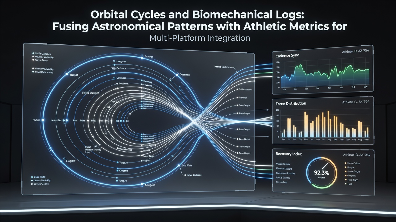 Dashboard showing fused orbital cycle graphs with biomechanical performance metrics for athletes in various sports