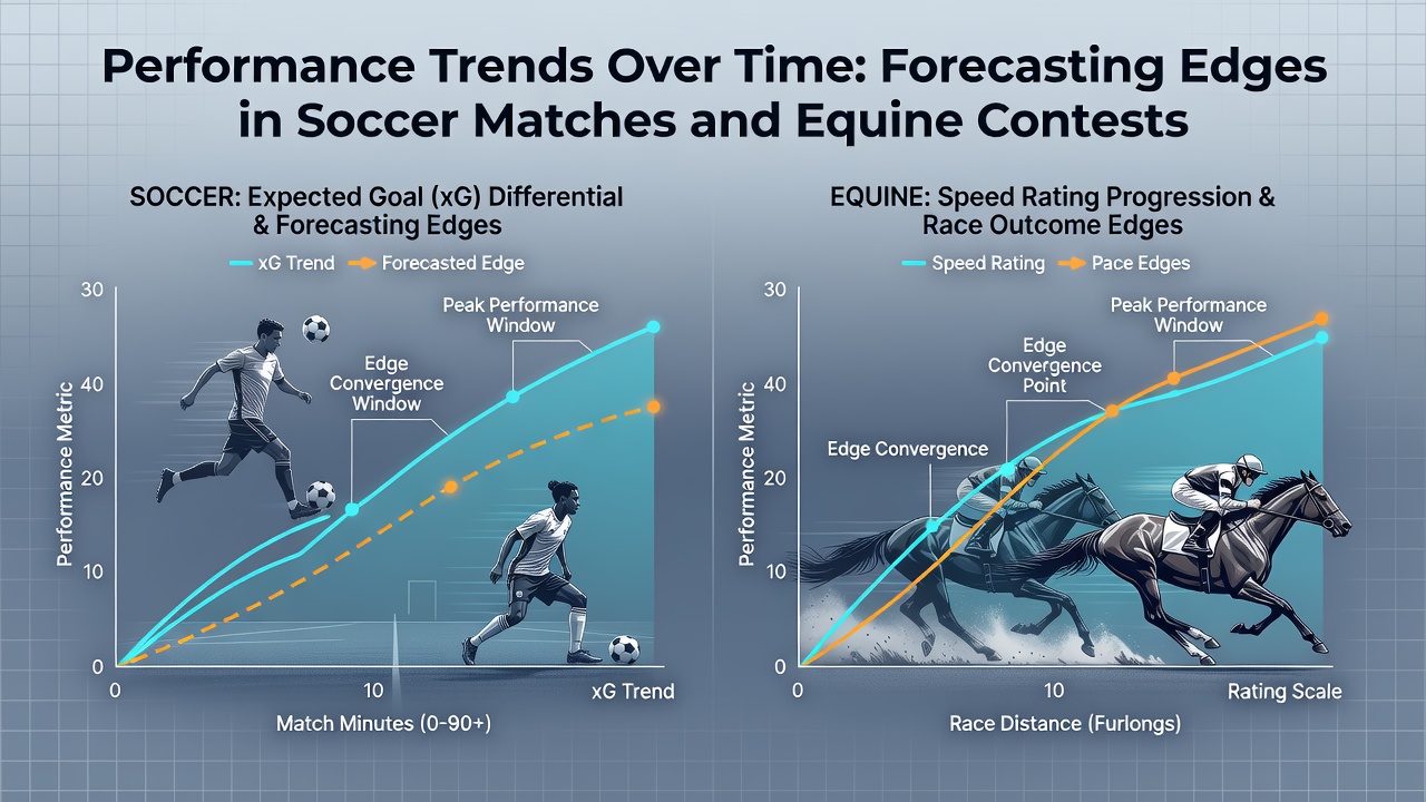 Graphical representation of performance trend lines tracking soccer team metrics alongside equine speed ratings across multiple seasons