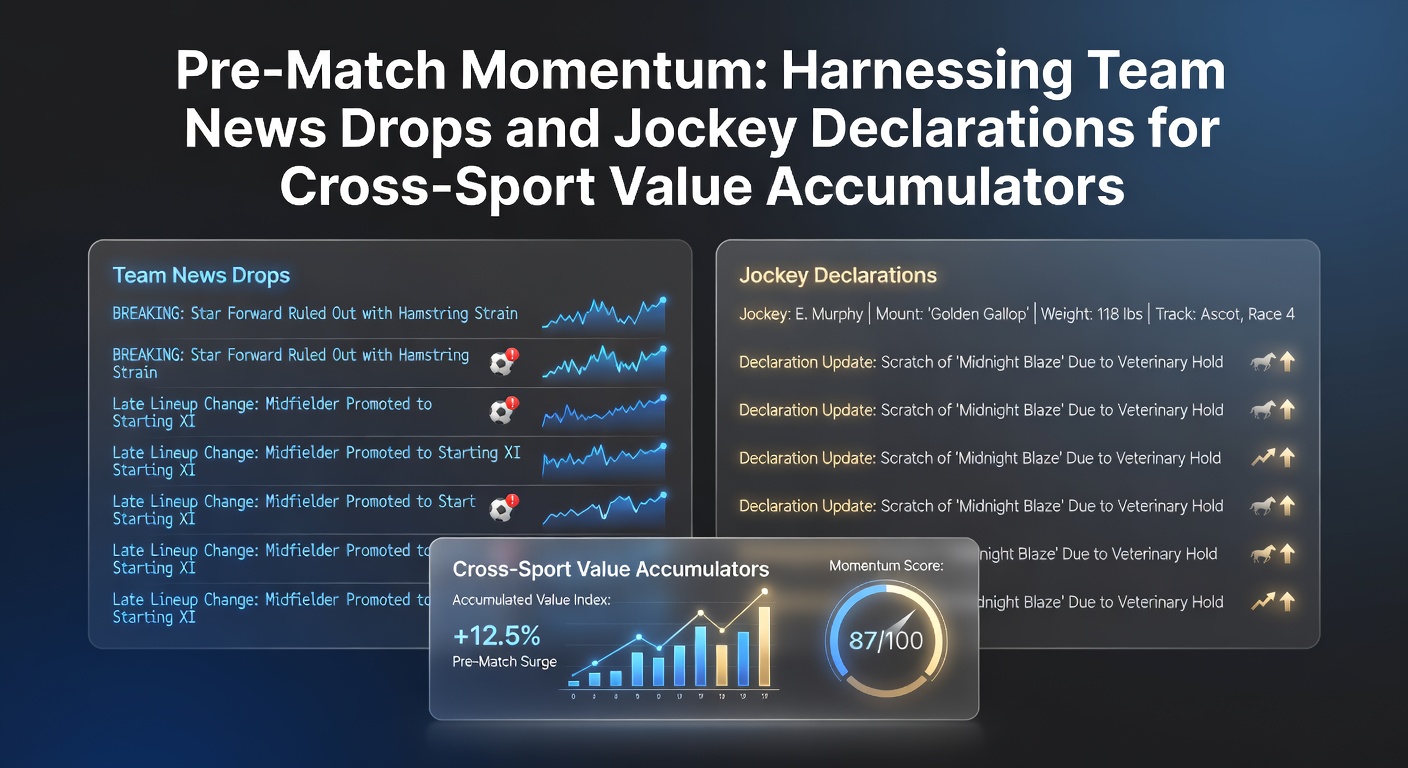 A dynamic split-image showing a football manager announcing team news on a touchscreen while a jockey adjusts gear in the paddock before a race, capturing the tension of pre-event revelations