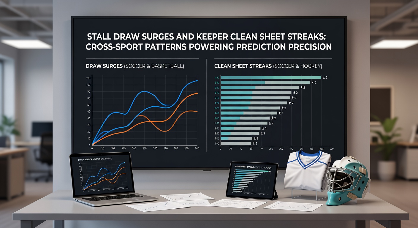 Split-view graphic showing a heatmap of winning stall positions in horse racing overlaid with a timeline of soccer clean sheet streaks, highlighting parallel surges in performance data