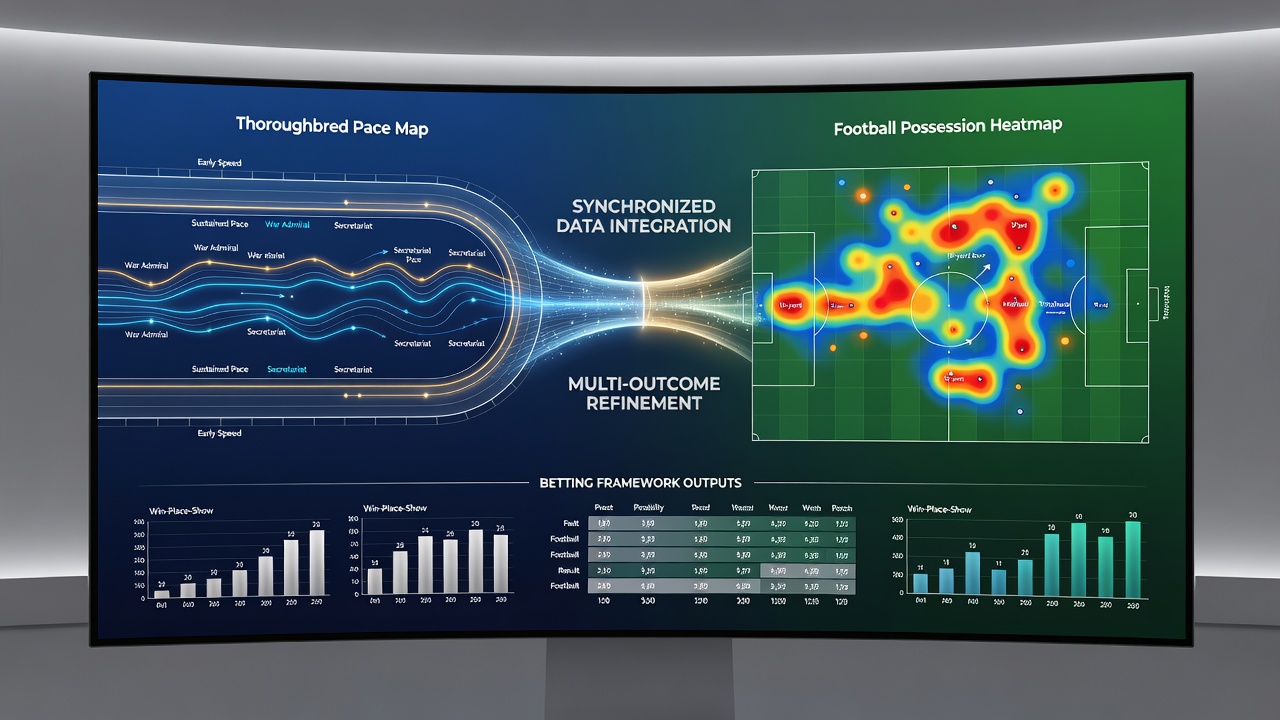 Visualization of pace map data from a thoroughbred race overlaid with conceptual markers for integration into football analytics
