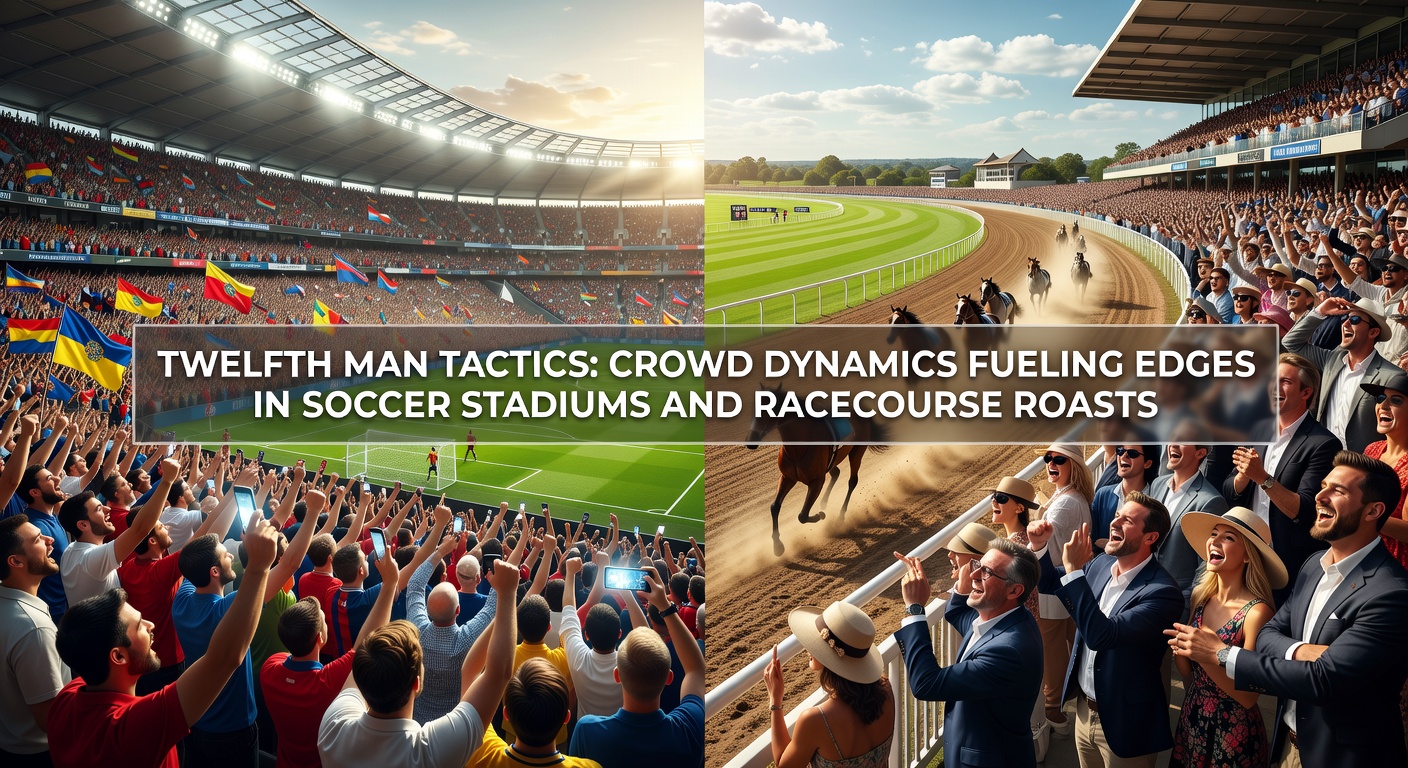 Packed soccer stadium with fans in fervent chant, flags waving wildly as the twelfth man surges to life during a tense match