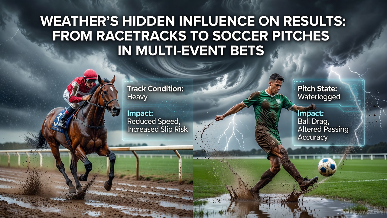 Weather conditions affecting a horse racing track and a soccer pitch side by side
